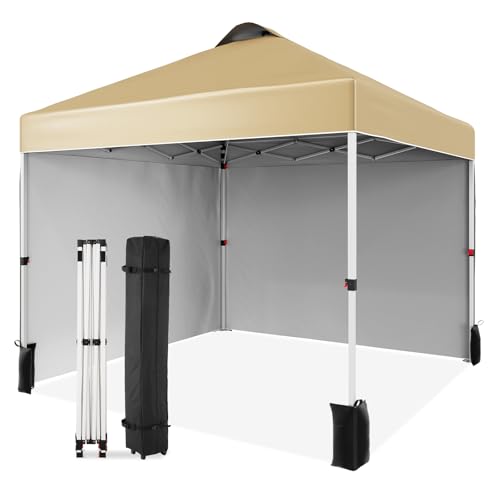 10x10 Pop Up Canopy Tent with Two Side Walls, Commercial Instant Canopies Shelter, Includes Wheeled Carry Bag & 4 Sandbags, Portable Outdoor Sun Shade