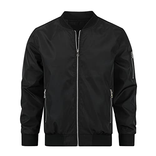 YOUTHUP Blouson Homme Veste Imperméable Décontracté Jacket Printemps été de Couleur Unie Col Debout, Noir, XL