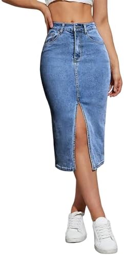 Womens Denim Pencil Skirts Mid Long High Waist A line Midi Jean S...