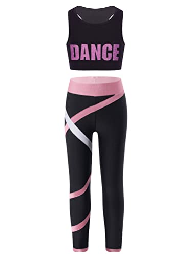 Aislor 2Pcs Mädchen Trainingsanzug Set Sportbekleidung Sommer Jogginganzug Yoga Fitness Crop Top Oberteil mit Leggings Sportanzug T Rosa 122-128