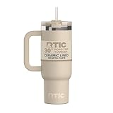 RTIC 30 oz Road Trip Tumbler Double-Walled Ceramic Lined InsulatedStainless Steel Portable Travel Coffee Mug Cup with Lid, Handle and Straw, Beach