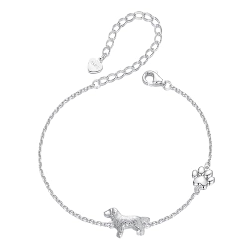 Qings Perro Pulsera para Mujeres 925 Plata de Ley Lindo Perro Huella Animales Ajustable Pulsera para Amante de los Animales