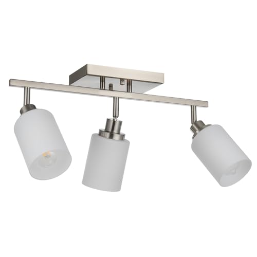 TODOLUZ Track Lighting Fixtures Ceiling, 3-Lights Brushed Nickel Wall Ceiling Spot Lighting with Opal White Glass, E26 Bulb Base