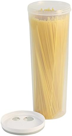 Spaghetti Tub Dispenser - Plastic Pasta Container Rotating Blue Lid