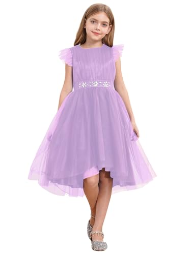 Xnihocha Elegante vestido de niña festivo Midi flores niña vestidos sin mangas vestido de dama de honor vestido de fiesta, lavanda, 110-116