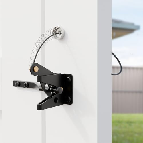 DURIGID Self Closing Fence Gate Latches with Spring Cable, Fingertip Release Gate Latch for Wooden Fence, Vinyl Door, Aluminum Gate, 1 Pack, Black