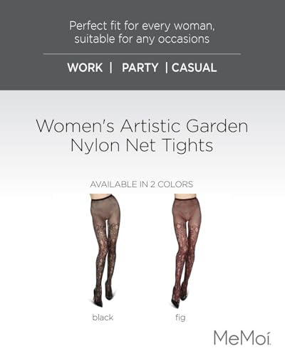 MeMoi Women's Artistic Garden Nylon Net Tights Black Medium/Large2