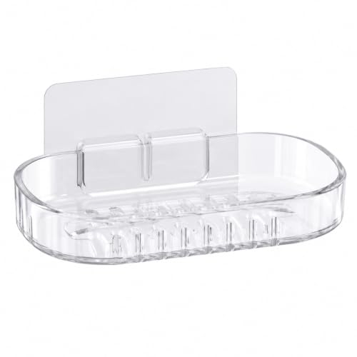 Image of Transparent Soap Holder for Bathroom - Self-Adhesive Wall-Mounted Soap Case, Durable Bathroom Organizer - No Drill Soap Dispenser for Wash Basin, Soap Stand for Bathroom (1, Transparent Soap Holder)