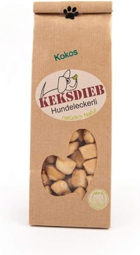 Keksdieb Buttermilch-Kokos-Tropfen | 100 g | Vegetarisches Hundeleckerli | Extra köstliche Geschmacksabwechslung mit Kokos | Mit Bio-Dinkelmehl von Hand gebacken | Weizenfrei