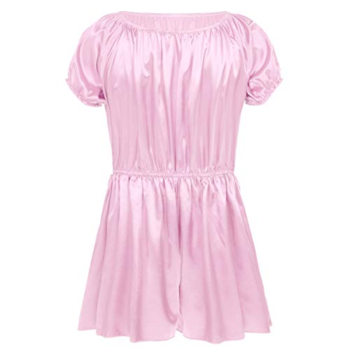 Mens Shiny Satin Frilly Sissy Crossdressing Lingerie Maid Nightwear Pajamas Bodysuit2