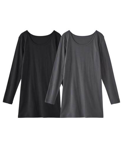 [ニッセン] インナーシャツ レディース 綿１００％ロング丈長袖インナー２枚組 チャコールグレー+黒(プリントネーム) Mの商品画像（Amazon）