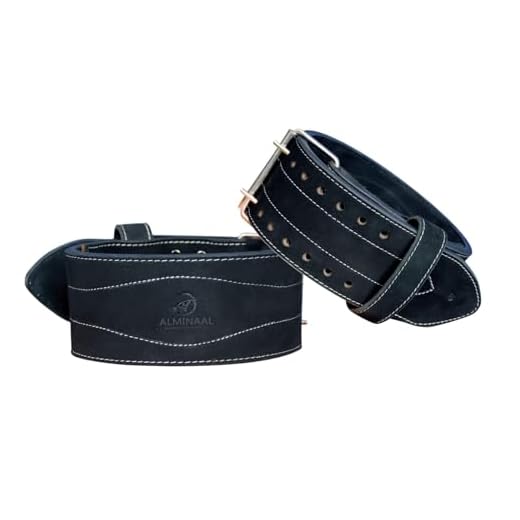 Alminaal 10 MM Leather Gym Belt for Men Workout Weight Lifting Belts Adjustable Lever Belt for Exercise Deadlift Belt for Back Support Comfortable & Durable Powerlifting Belt (X Large, Black)