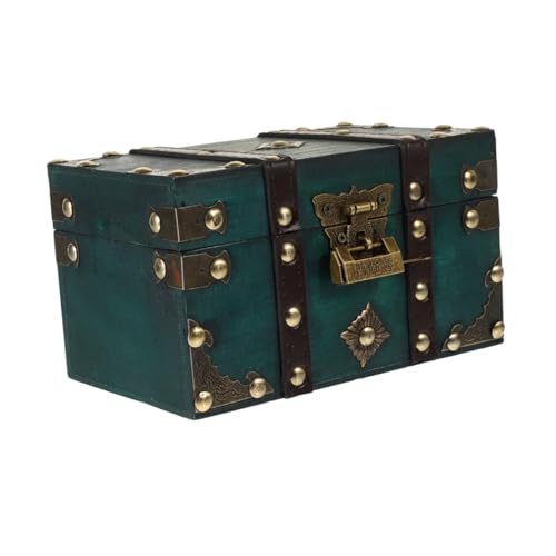 Happyyami Retro Treasure Box Wooden Jewelry Box Lock Large Storage Chest for Mini Toys Decorative for Home