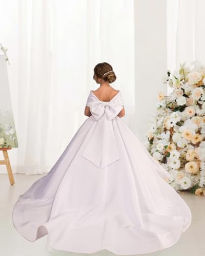 Off Shoulder Satin Flower Girl Dresses for Wedding Girls Princess Pageant First Communion Formal Dress2