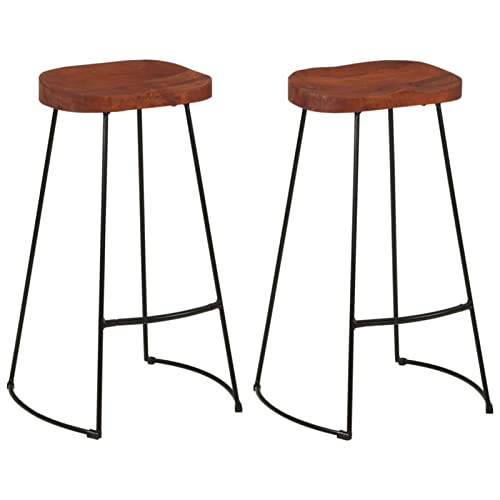 Iiaky Taburetes de Bar Gavin 2 uds Madera Mango Maciza 50x40x78 cm Mueble Bar Salon Barstools Silla Alta Cocina