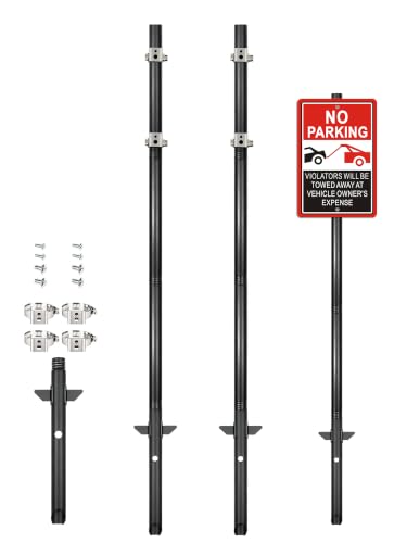 Afuven Heavy Duty 5.2 FT Metal Sign Post Pole Black Powder Sectional Kit with Hammer Adjustable Clamps For Roadside Traffic Parking Yard Property Signs 2 Pack 38mm Diameter