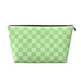 Organizador de neceser de viaje pequeño para maquillaje – Bolsa de aseo de viaje de cuero con estampado de cuadros verdes para mujeres y hombres, bolsas organizadoras para bolso con cremallera