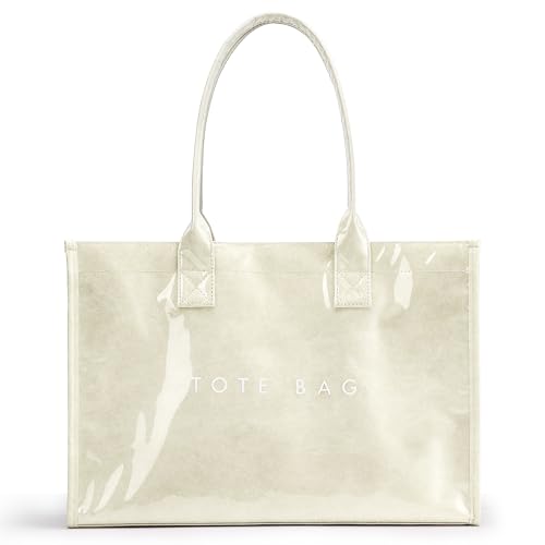 Image of KALIDI PVC Tote Bag Women's Kraft Paper Work Handbags Purses with Top Handle
