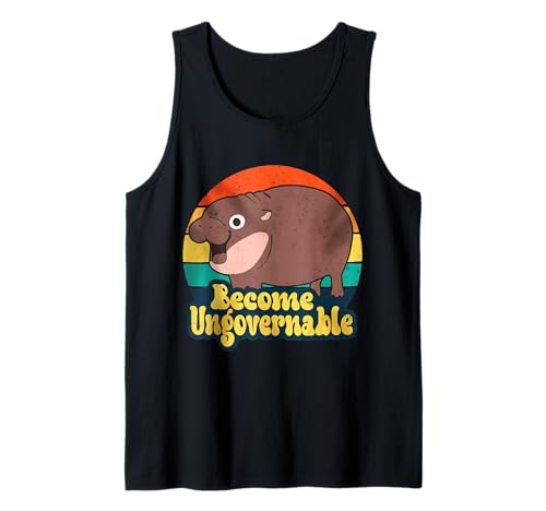 Divertido hipopótamo pigmeo 'Become Ungovernable' Retro Camiseta sin Mangas