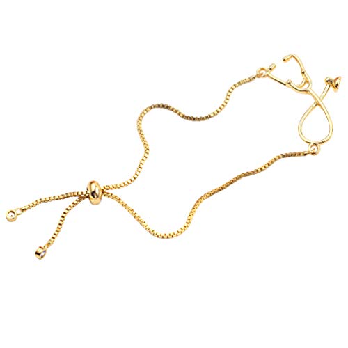 Holibanna Pulseira de estetoscópio, corrente dourada para o dia das enfermeiras, presente de enferme