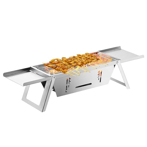 Parrilla de Barbacoa Portátil, Pozo de Fuego de Acero Inoxidable, Plegable para Barbacoa Fogata Portátil Parrilla de Carbón de Leña Elevable para Cámping Picnic Jardín - con Bolsa de Transporte
