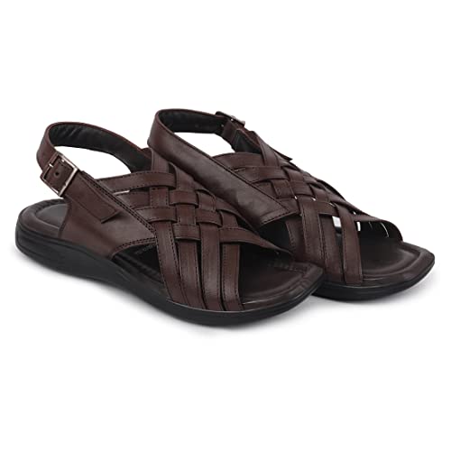 Image of FAUSTO Mens Leather Woven Sandals | Adjustable Buckle Closure | Ethnic Comfort Footwear For Daily Use, Office & Outdoor Wear | All-Day Comfort With Soft Insole