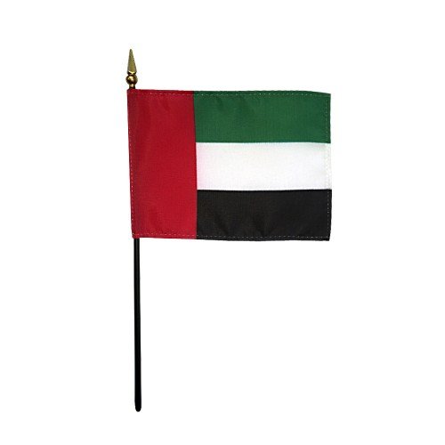 EMPIRE United Arab Emirates International Hand Held Desk Table Top Polyester Flag 4" X 6" on 10" Black Plastic Staff with Gold Spear Tip (12 Pack)