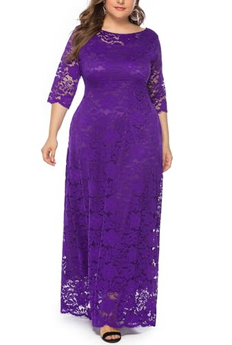 Image of Eternatastic Women's Floral Lace 2 /3 Sleeves Maxi Dress Plus Size Evening Party Dresses