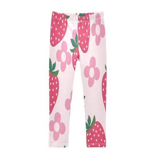 Toddler Girls Leggings Printed Yoga Pants Leggings Strawberries Pink Floral for Kids