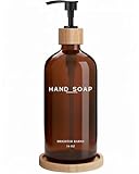 Brighter Barns - Dispensador de jabón de manos de vidrio ámbar, decoración moderna de baño para