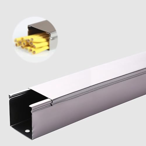 Canaleta para cables de acero inoxidable, organizador de cables con tapa para redes/PC/TV, ocultador de cables para suelo o pared (30 x 20 mm) miniatura 1