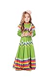 Kids Mexico Costume for Girl Senorita Blouse Dance Dress Cinco De Mayo Folklorico Flower Headwear Halloween (Green, X-Small)