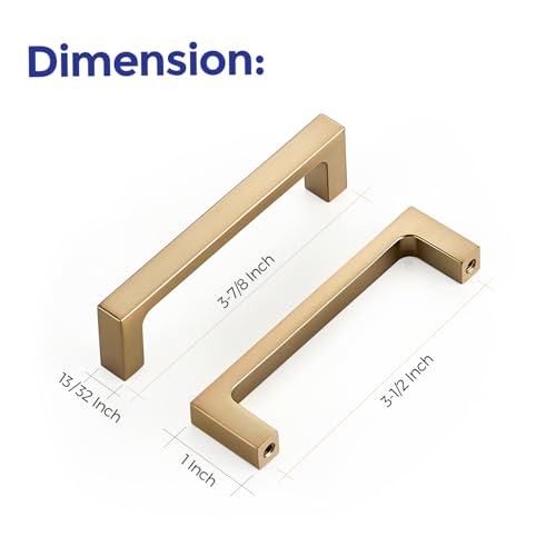 Image of Ravinte Champagne Bronze Kitchen Square Cabinet Handles 3-1 /2 Inch 20 Pack | Modern Slim Style, Solid Zinc, Square Design, Screws Included, Easy Installation, for Kitchen Drawers & Cupboards