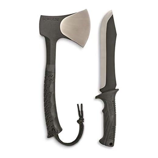 Schrade SCHCOM6CP Full Tang Hatchet and Mini Machete Combo with Stainless Steel Blades and TPR Handles for Outdoor Survival, Camping and Bushcraft