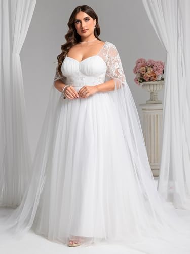 Ever-Pretty Plus Women's V Neck Empire Waist Embroidered Applique Floor Length Plus Size Wedding Dress4