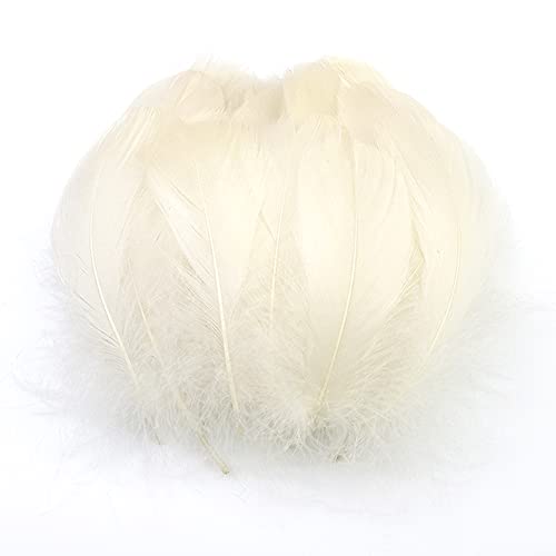 Lot 100 Plumes colorées pour Loisirs créatifs,Plumes d'oie naturelindiennes pour Bricolage,Masques,Chapeaux,boucd'oreilles,Accessoires pour Cheveux,Attrape-rêves,Mariage,Carnaval,fête,7-12 cm,Beige Cover