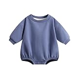 Bafeicao Baby Boy Girl Sweatshirt Romper Organic Cotton Solid Color Long Sleeve Bubble Romper Oversized Warm Fall Winter,Blue,6-12M