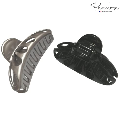 Parcelona French Rain Drop Set Of 2 Small Silver Grey And Black Celluloid Jaw Hair Claw Clip With Covered Spring #TOP3
