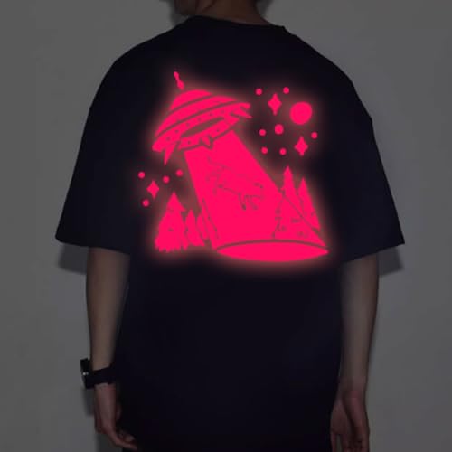 Image of guangyintong Glow in The Dark Heat Transfer Vinyl HTV Rolls, 12 inch x 8ft Luminous Pink Iron on Vinyl for T-Shirts Costumes, PU Elastic HTV Vinyl for All Cutter Machines Easy to Cut & Weed