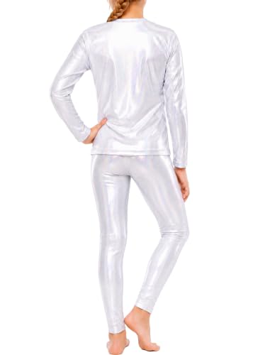 Image of STRETCH IS COMFORT Girls 2 Piece Hoodie Short Sleeve Long Sleeve Crew Neck Top and Leggings Set Kids Thermals Underwear Set