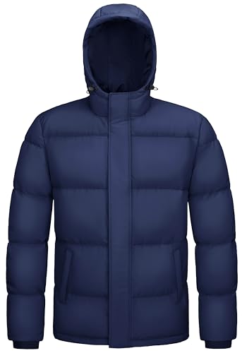 MAGCOMSEN Mens Hooded Down Jacket Water Resistant Puffer Jacket Full Zip Up Windproof Winter Jacket with Zip Pockets