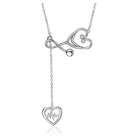 YFN Sterling Silver Stethoscope Jewelry Heartbeat EKG Lariat Y Necklace for Women Doctor Nurse Gift (Stethoscope Lariat Necklace) Cover