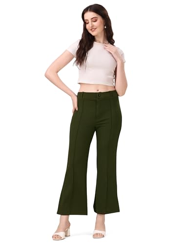 Image of Mehrang Cotton Blend Bootcut Parallel Trouser Pants for Women Regular Fit, Bellbottom Straight Pants for Womens