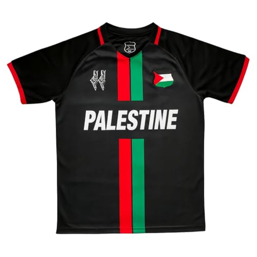 Palestine Team Fußballtrikot Schwarz mit rot-grünen Streifen Sport-Fan-Shirt (UK Alpha XL Regular Regular Schwarz)