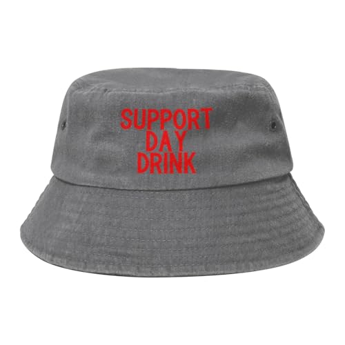 YVNUM Support Day Drink Bucket Hats for Women Men Trendy Washed Cotton Sun Hat for Beach,Golf,Fishing,Gray