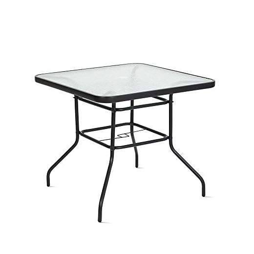 Cloud Mountain 32" x 32" Outdoor Dining Table Tempered Glass Table Patio Bistro Table Top Umbrella Stand Square Table Deck Outdoor Furniture Garden Table, Dark Chocolate