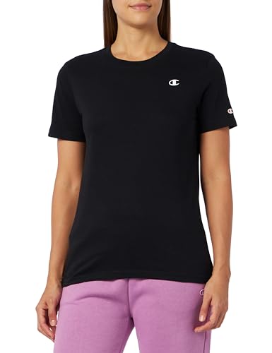 Champion Legacy Basics W-Light Cotton Jersey S-s Regular Crewneck T-Shirt pour Femme, Noir, X-Large