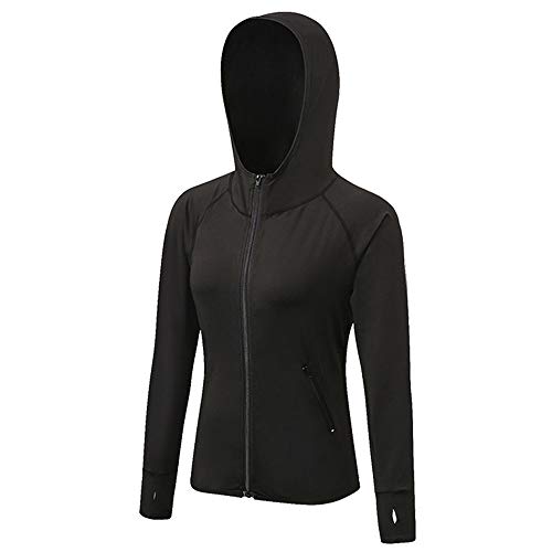 Yoga Running Workout Tops Women's Lightweight QuickDry Long Sleeve Hooded Running Top for Women (Color : Black, Size : S)