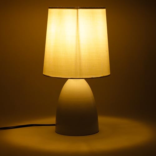 Image of Lexton Table Lamp with Fabric Shade | Bedside Night Lamp for Bedroom Living Room | Inline Switch | Decorative Desk Lamp for Study Table Office & Home Decor | White (Pack of 1)
