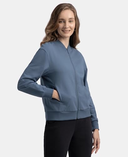 Image of Jockey A111 Women Super Combed Cotton French Terry Drop Shoulder Styled Jacket with Ribbed Cuff and Hem